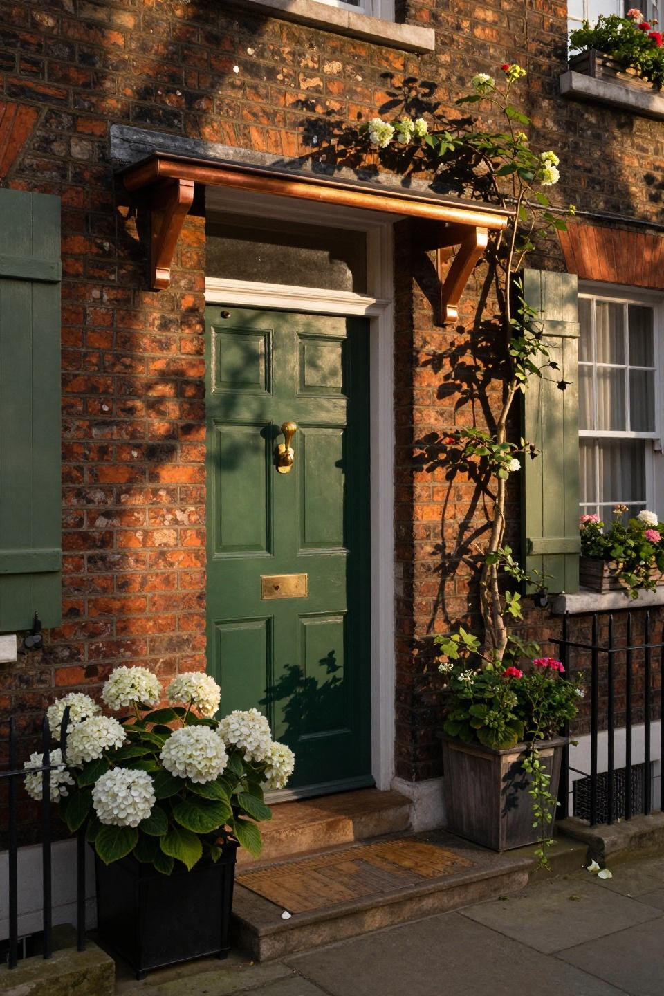 red brick house exterior color schemes - styled entrance