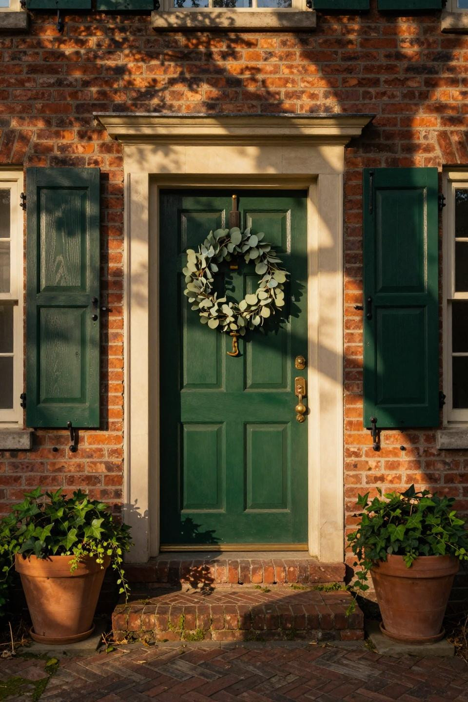 shutter colors for red brick - Charleston green shutters