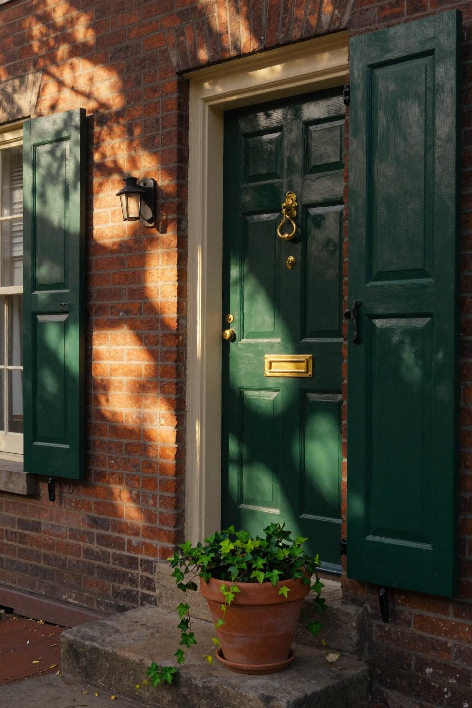 brick house front door colors - forest green editorial style