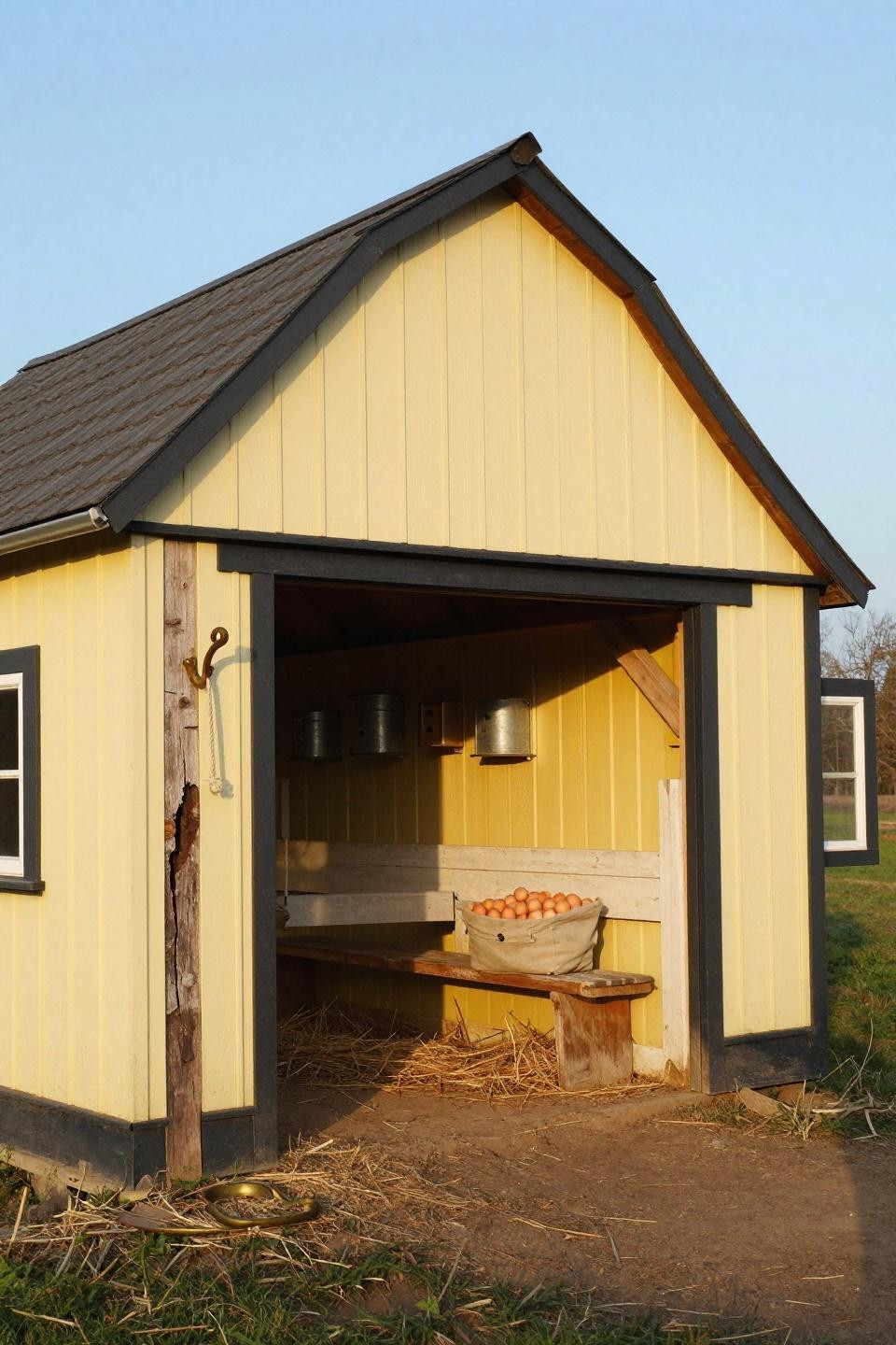 Barn shed ideas - gambrel roof chicken coop with yellow siding