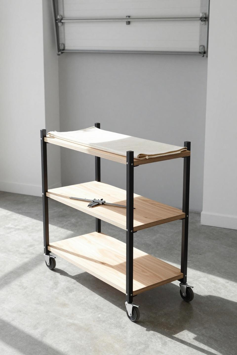 Small Garage Workshop - plywood mobile cart with steel frame