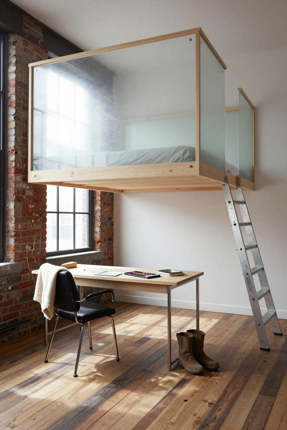 Loft Bed Aesthetic Room - glass enclosed loft bed with birch frame