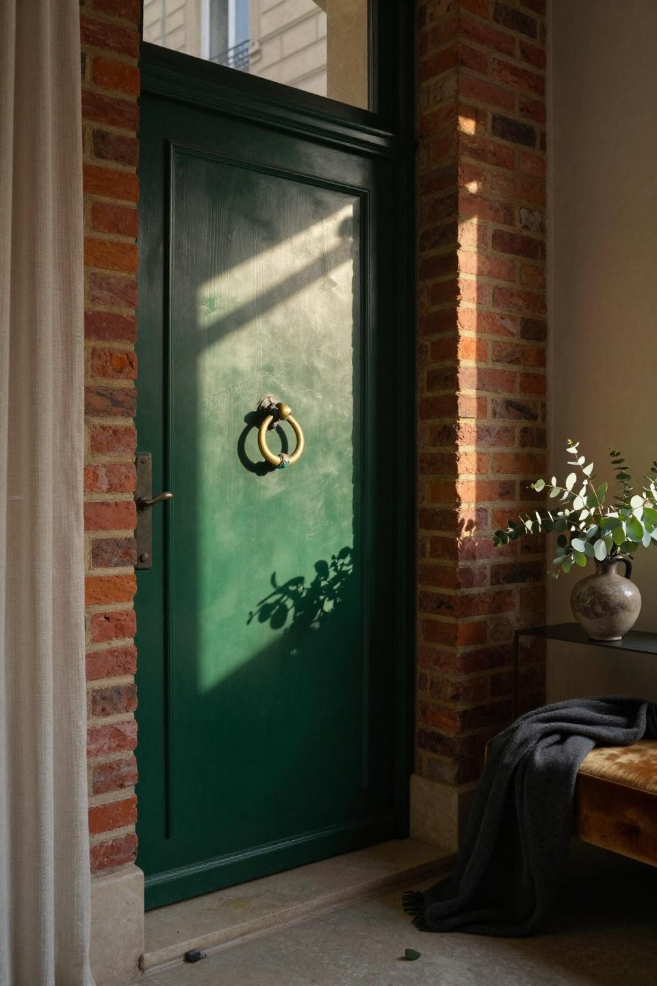 colors that go with red brick - forest green with brass accents