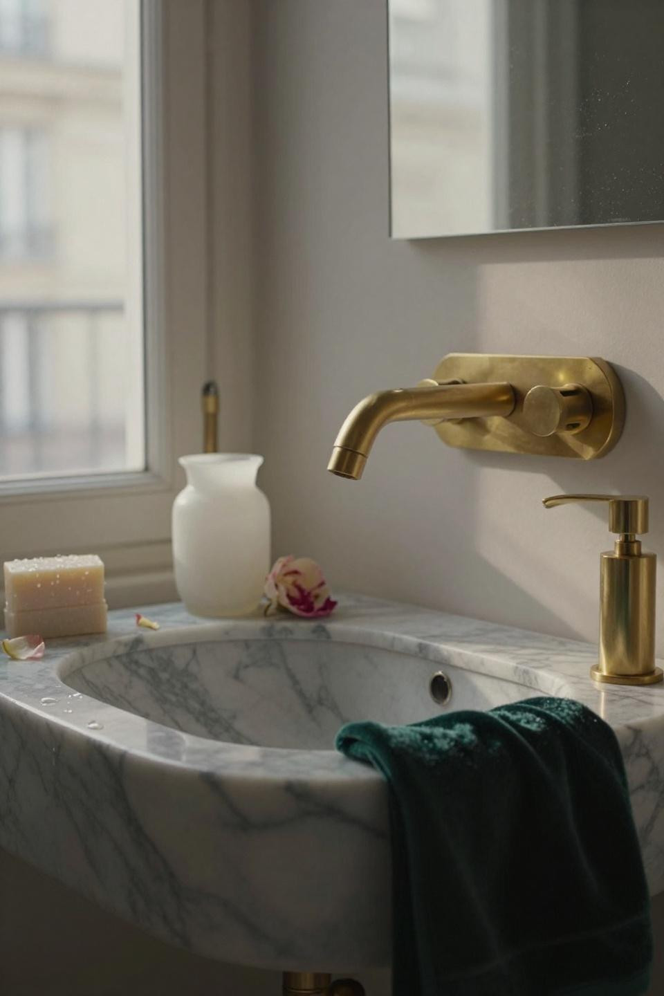 Powder Room Inspiration - charcoal and gold leaf wallpaper