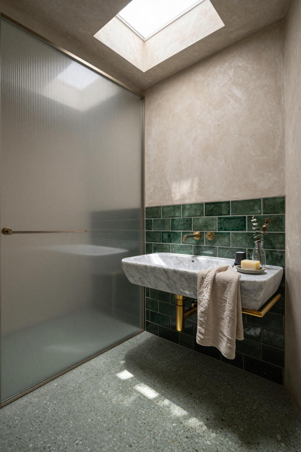 Modern Bathroom Ideas - skylit powder room with terrazzo