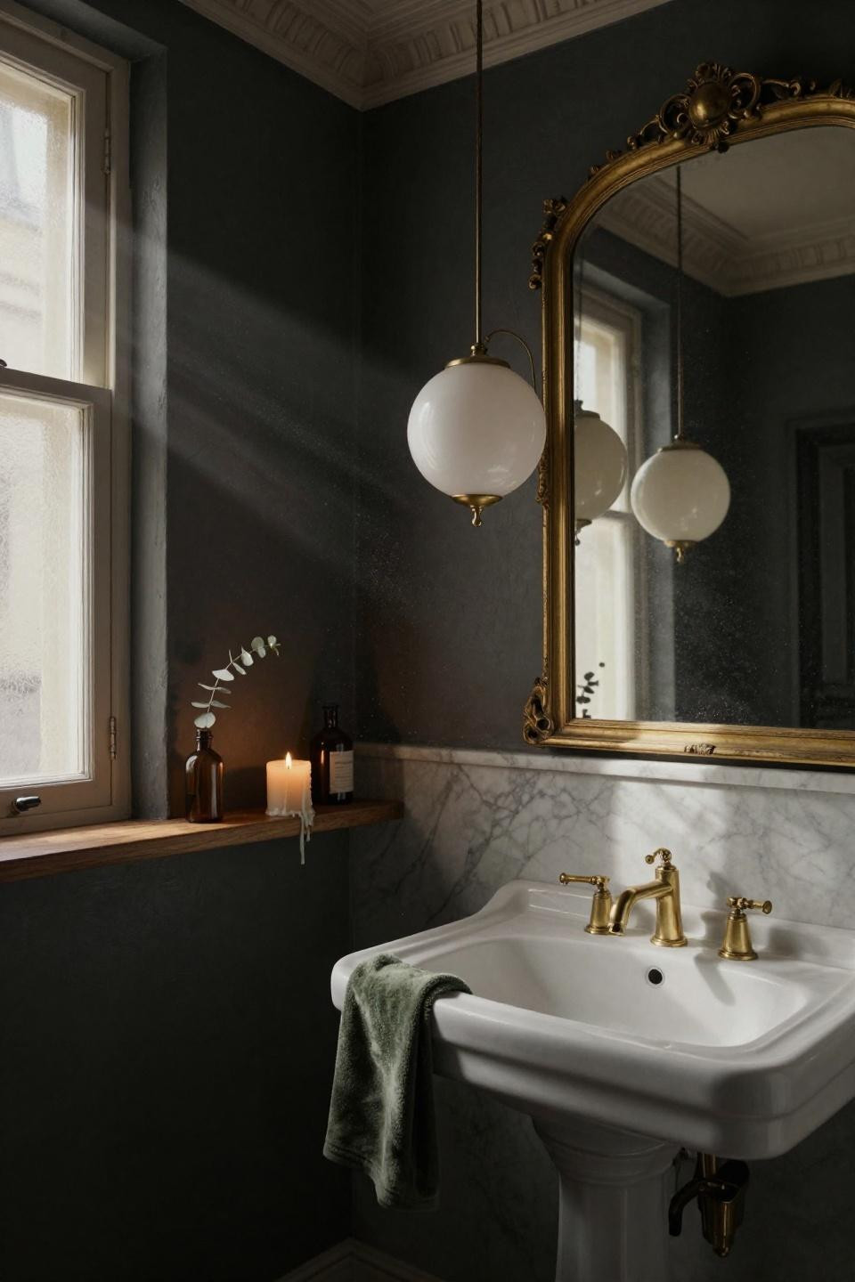 Small Half Bathrooms - moody charcoal plaster powder room