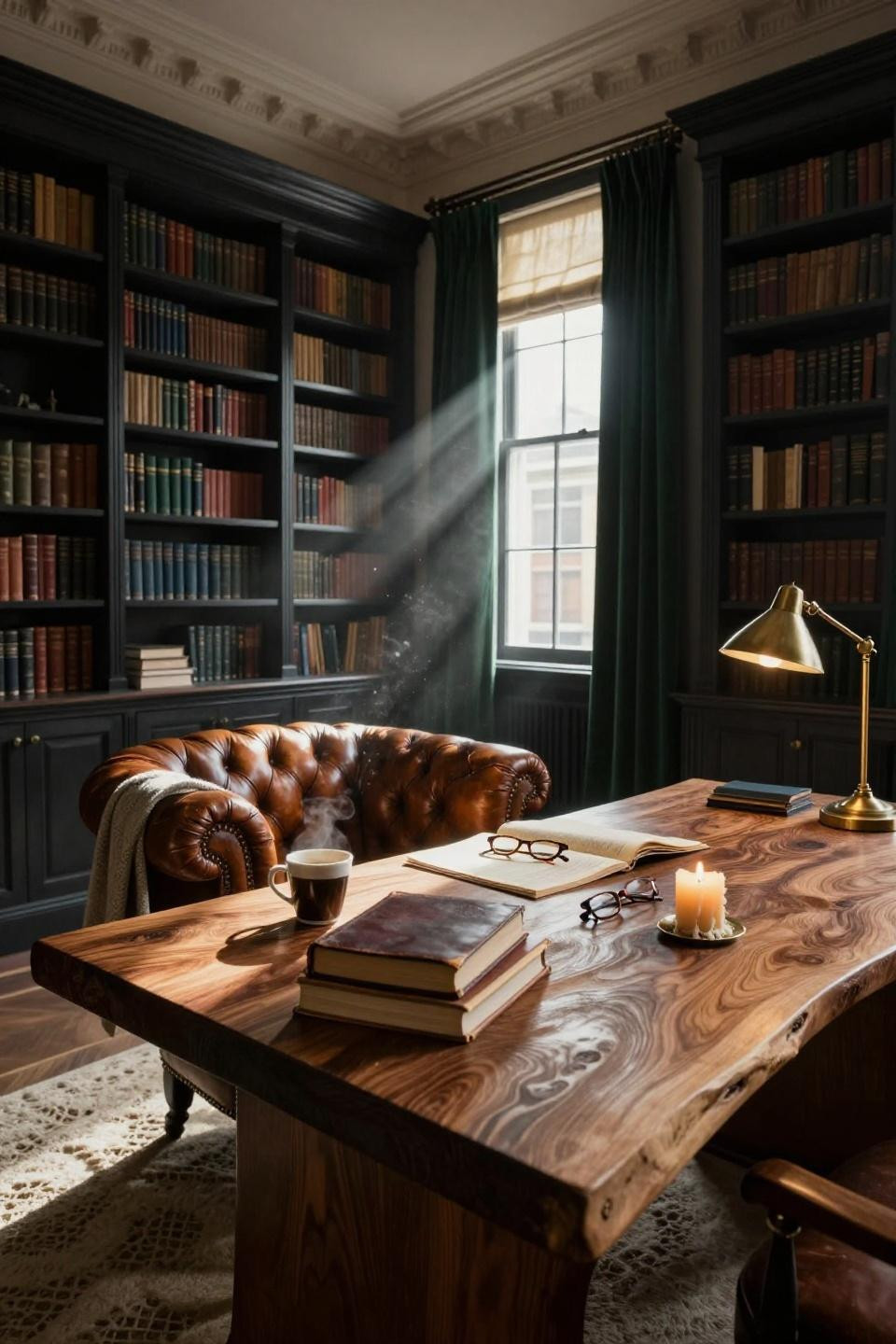 Library Office Room Ideas - worn Chesterfield in Georgian study