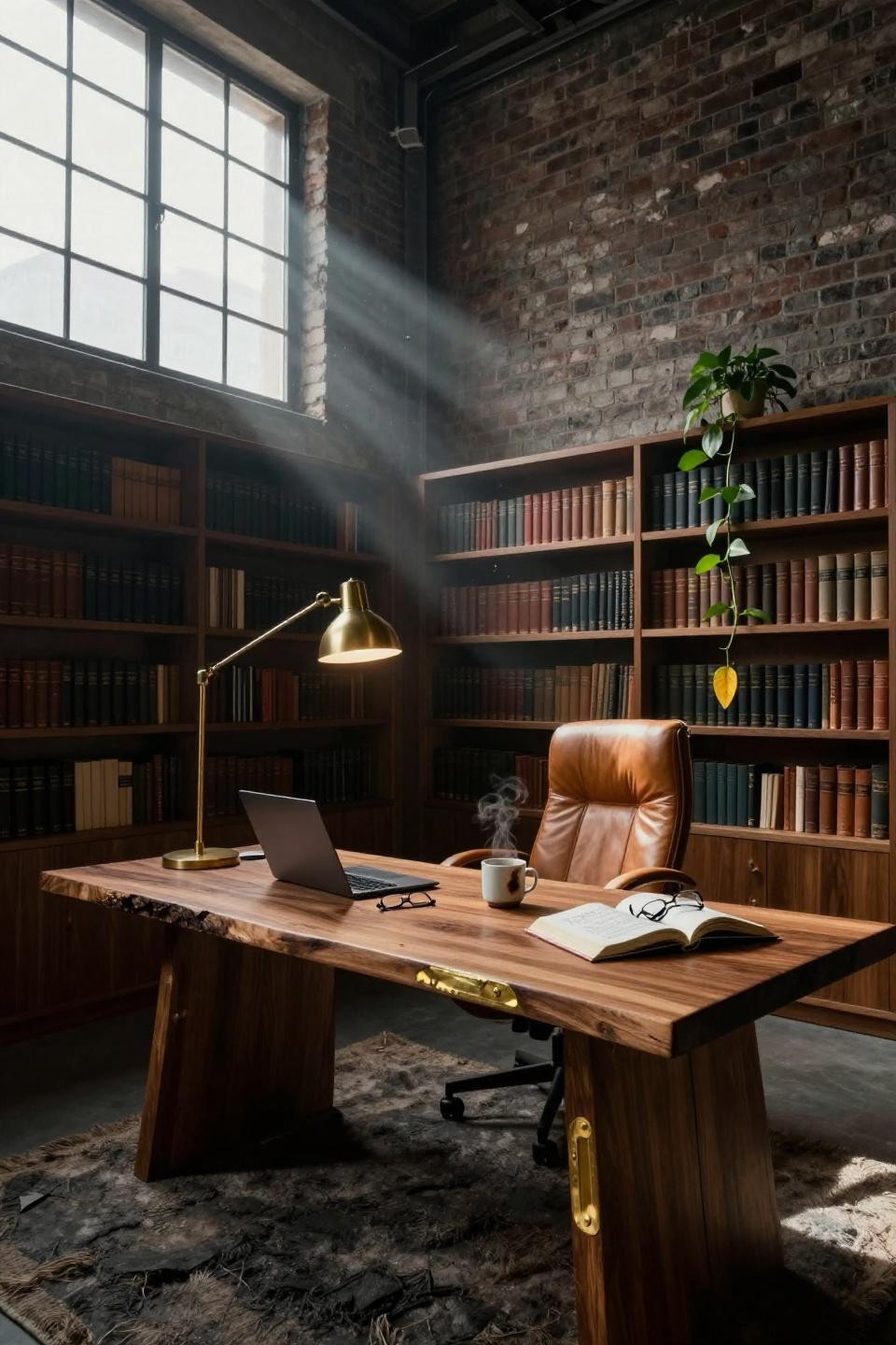 Office And Library Combo - functional workspace with reading corner