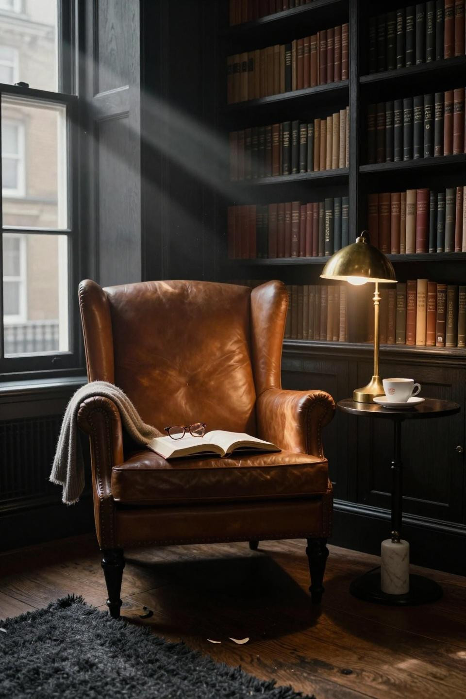 Small Home Library Room - moody charcoal reading nook