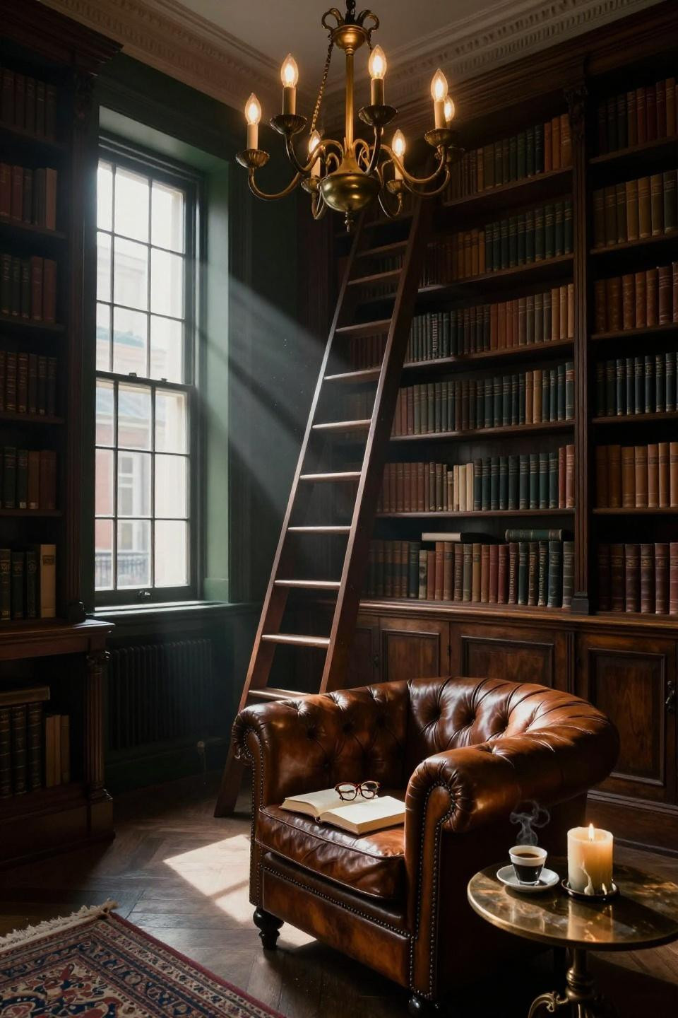 Moody Library Room - deep forest walls in Belgravia townhouse