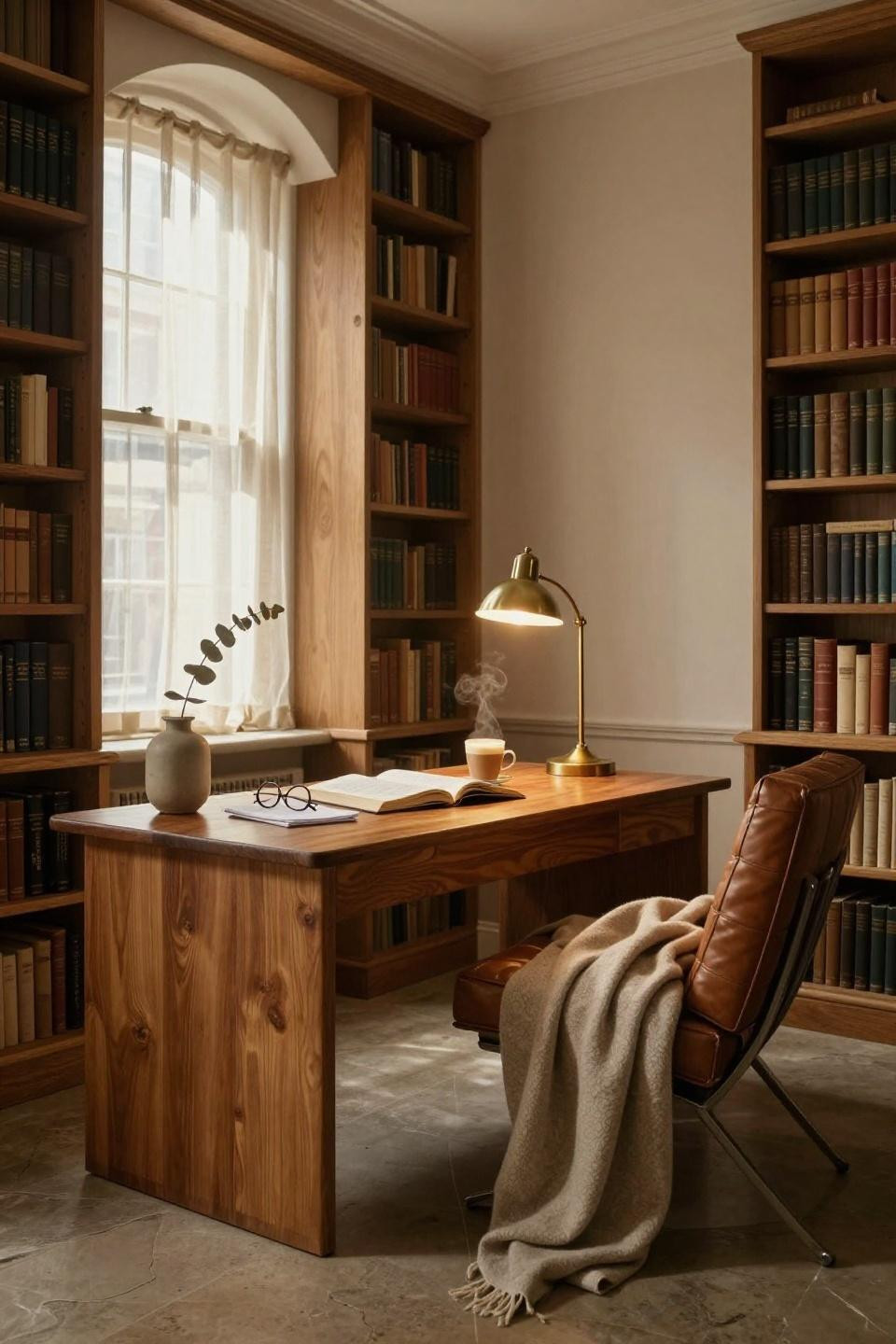 Office And Library Combo - sheer linen diffusing afternoon light