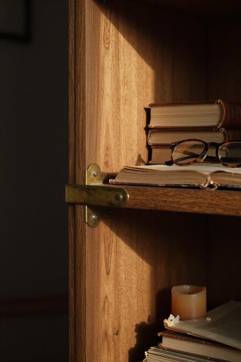 Small Home Library Room - hand-carved oak with unlacquered brass