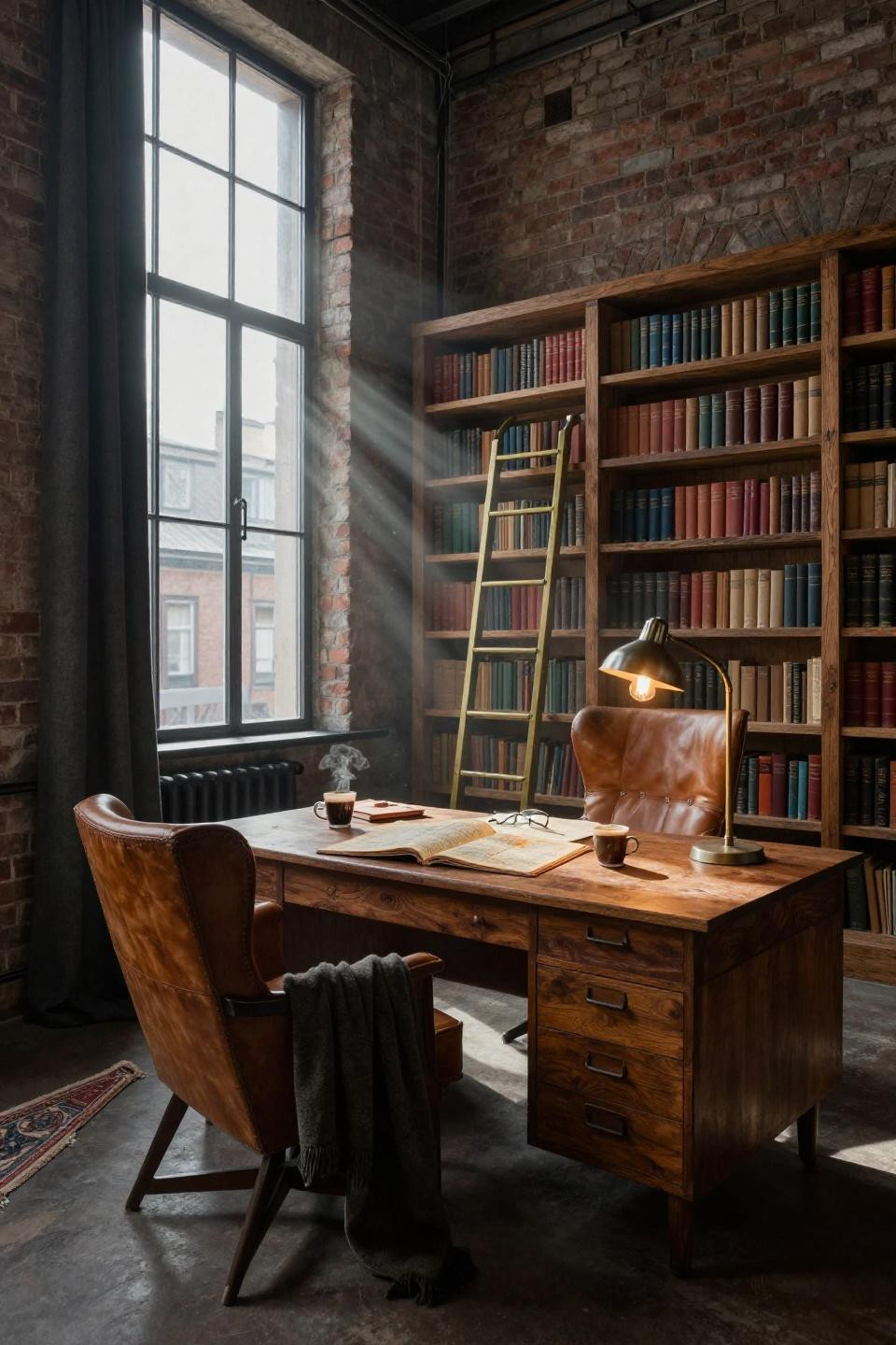 Diy Home Library - rough-hewn reclaimed wood shelving
