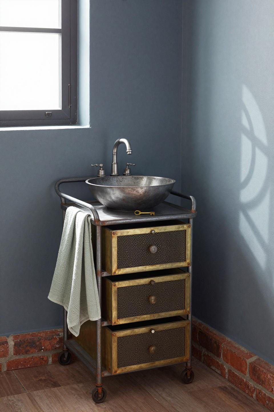 Bathroom Cabinet Ideas - salvaged metal apothecary cart vanity