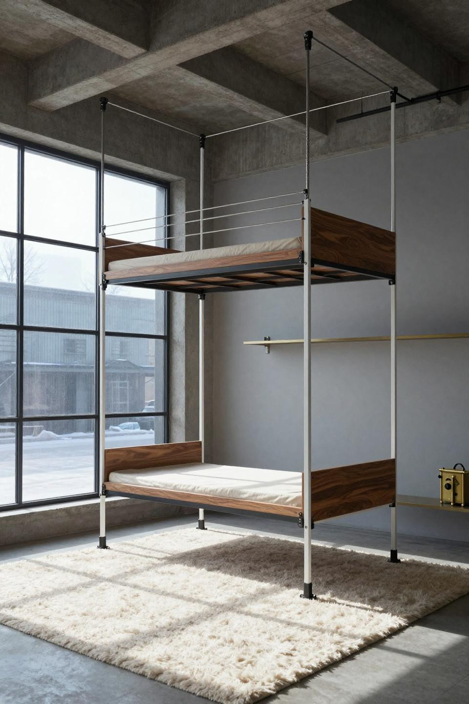 Loft Bed Ideas For Small Rooms Aesthetic - suspended cable loft bed with Murphy desk