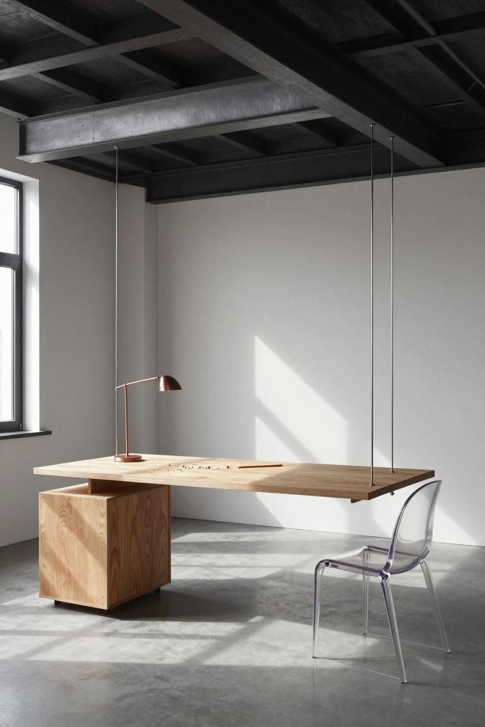 Cute Loft Bed Ideas - cantilever suspended loft bed with travertine desk