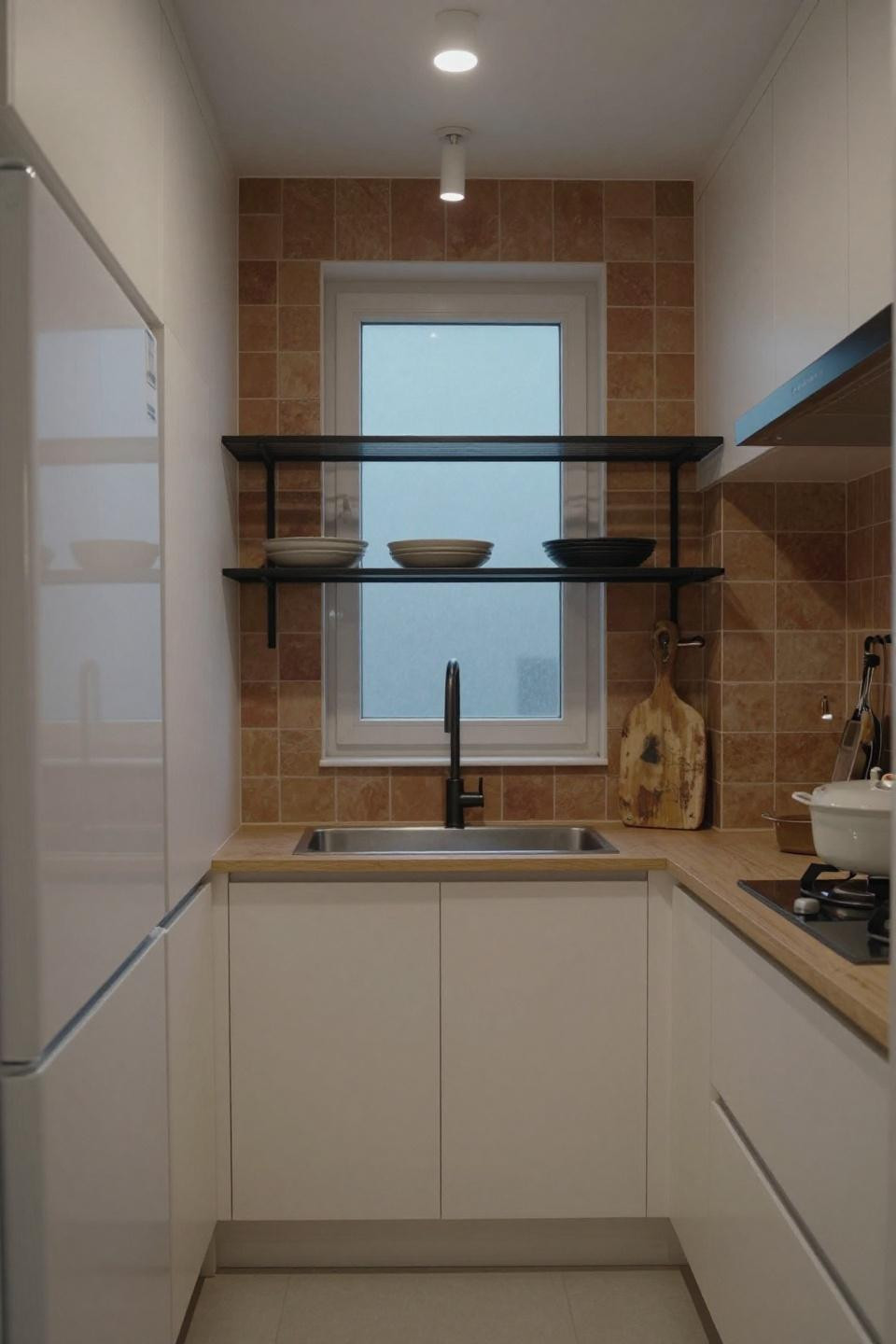 Scandinavian kitchen design - pale cream cabinetry with integrated rice-paper sliding panels