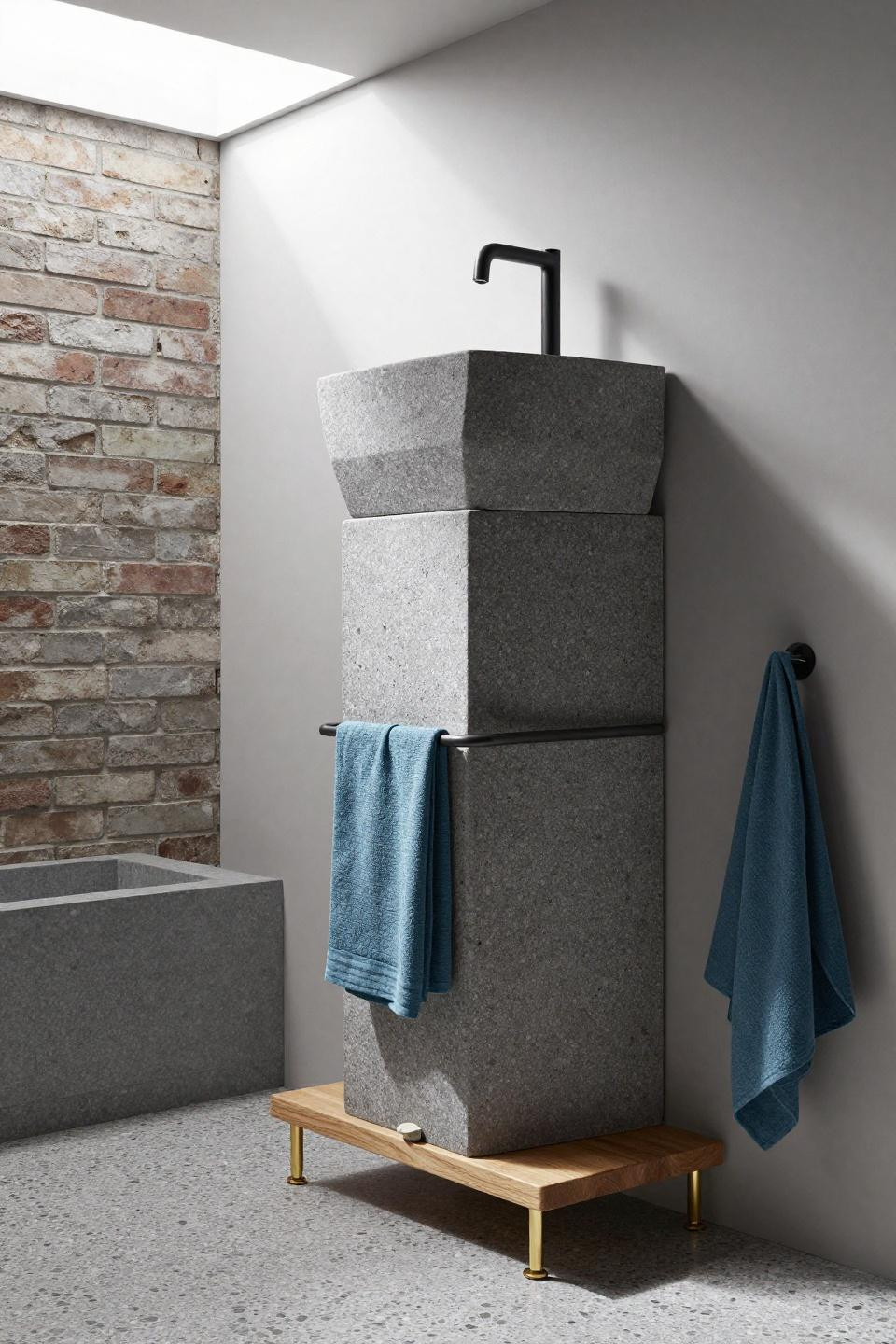 Small Full Bathroom Ideas - modular charcoal stone vessel sink tower