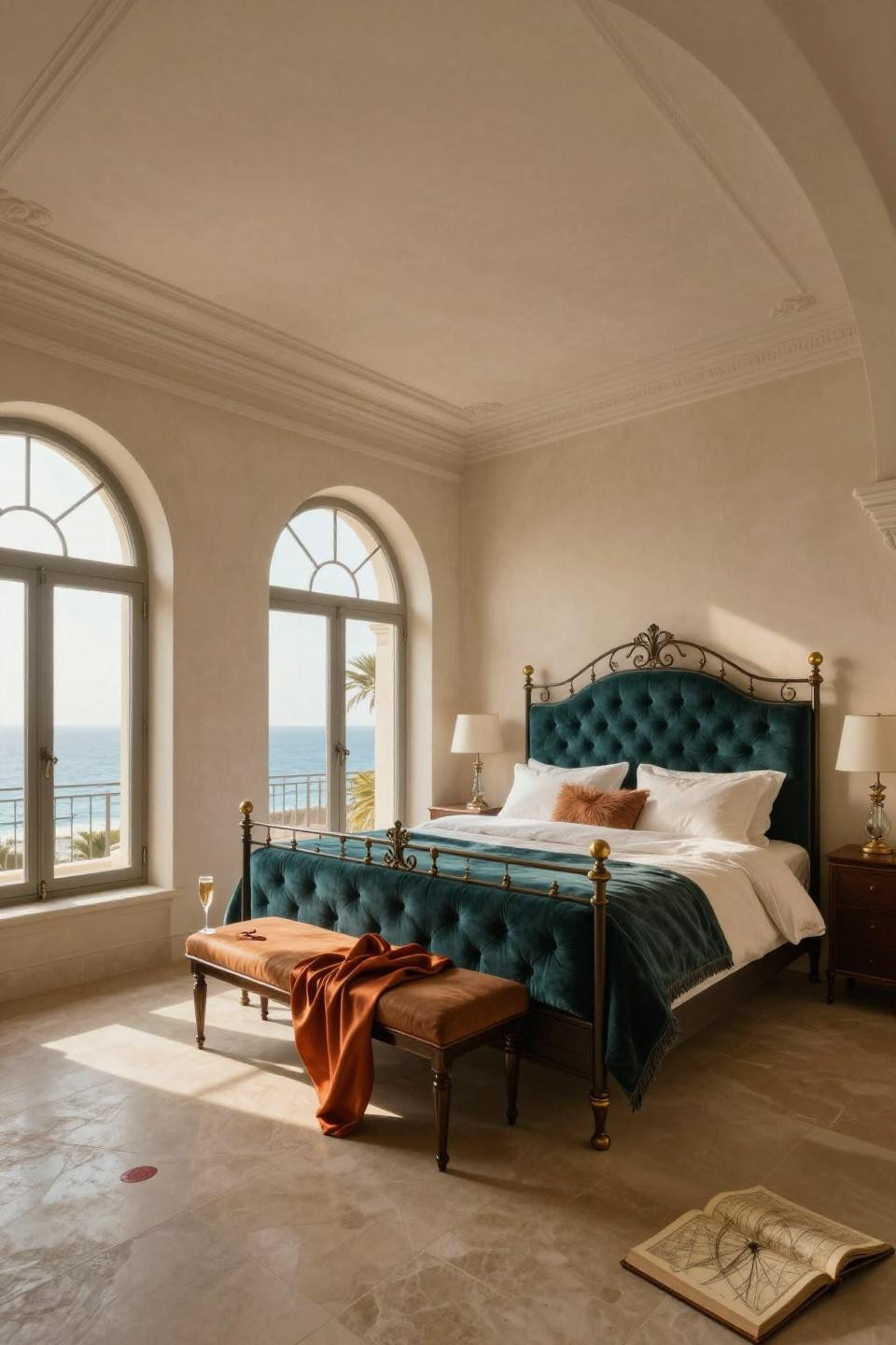 Luxury Mansions Interior Bedroom - coffered ceiling oceanfront estate