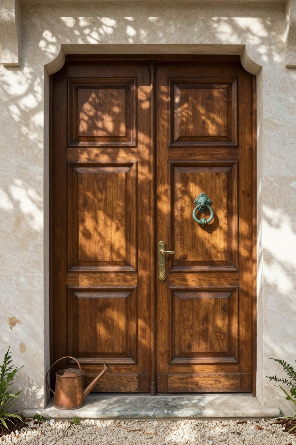 Wooden Double Doors Entrance Front Entry - solid mahogany with brass hardware