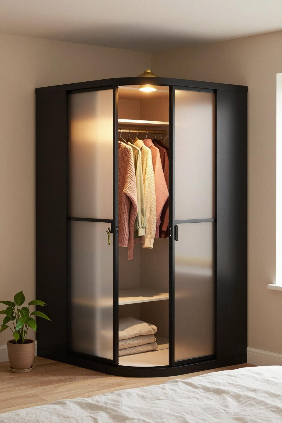 Wall Closet - matte black framed sliding wardrobe with frosted glass