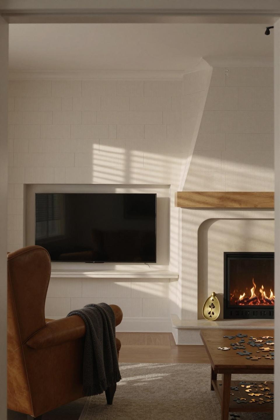 Living Room Media Wall Ideas - whitewashed shiplap alcove