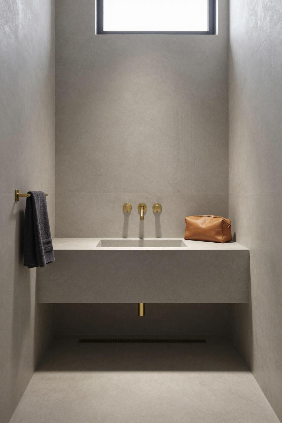 microcement bathroom ideas - floating concrete vanity pod with integrated basin