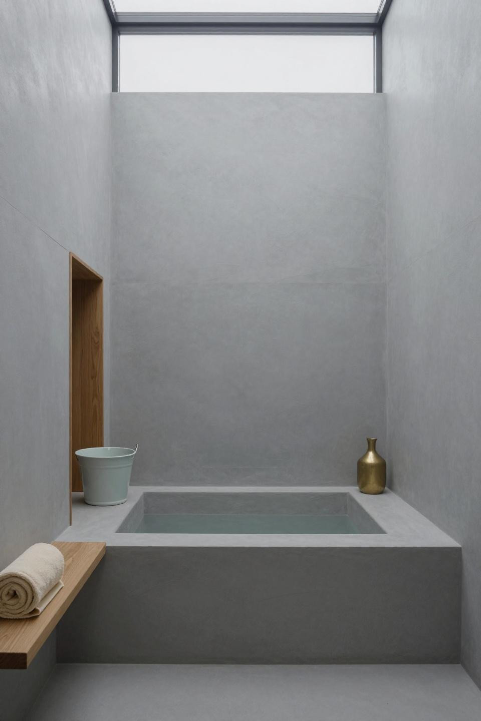 micro cement bathroom - dove grey limewash with flush rectangular basin