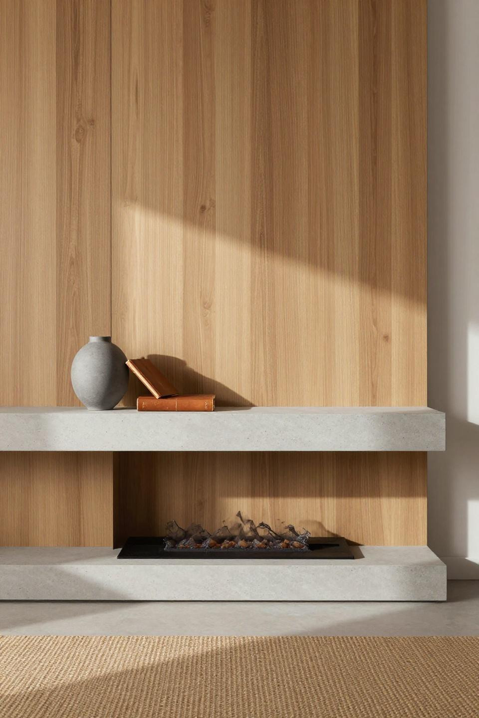 Modern Fireplace Ideas - vertical oak slat minimalist fireplace