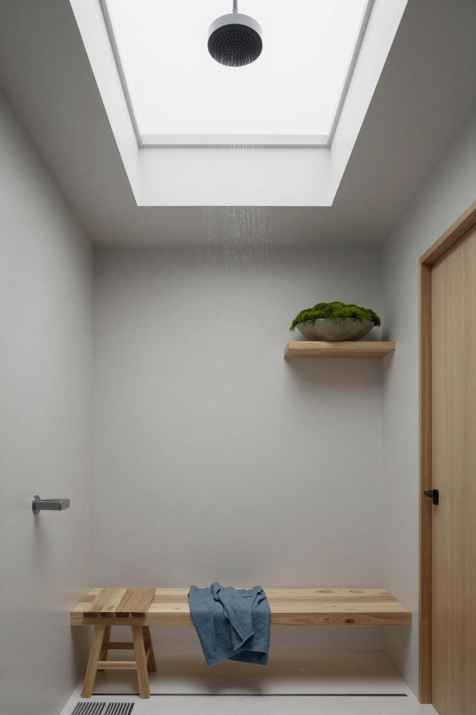 No Glass Shower Walk In - Japanese hinoki platform elevated design