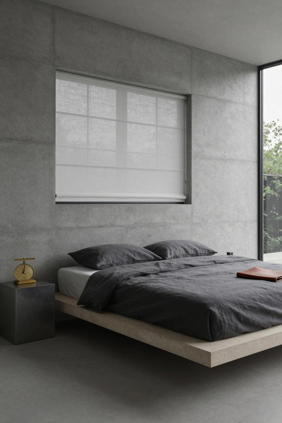 Rich Bedroom Luxury Modern - monolithic concrete wall charcoal linen