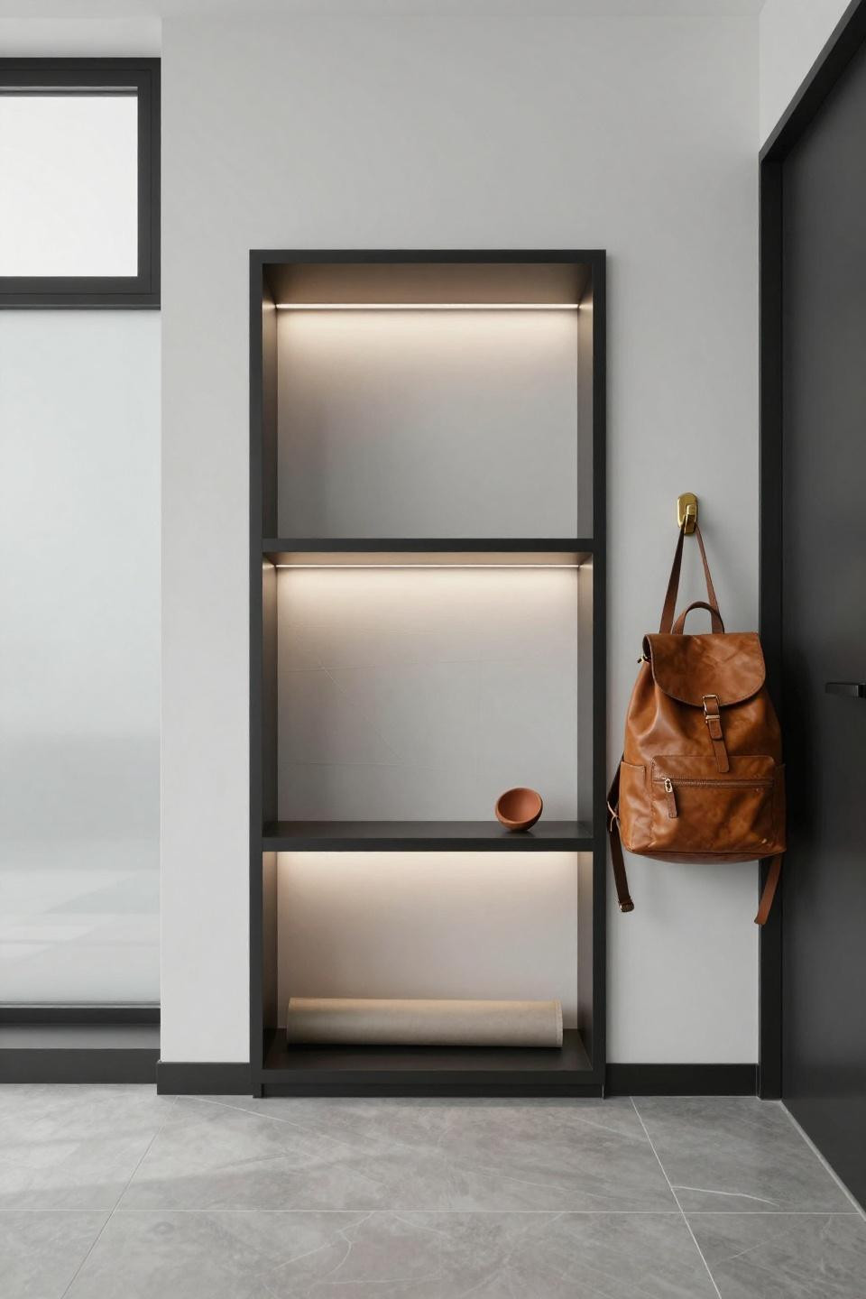 Diy Hall Tree Bench - minimalist wall-mounted recessed niche with LED lighting