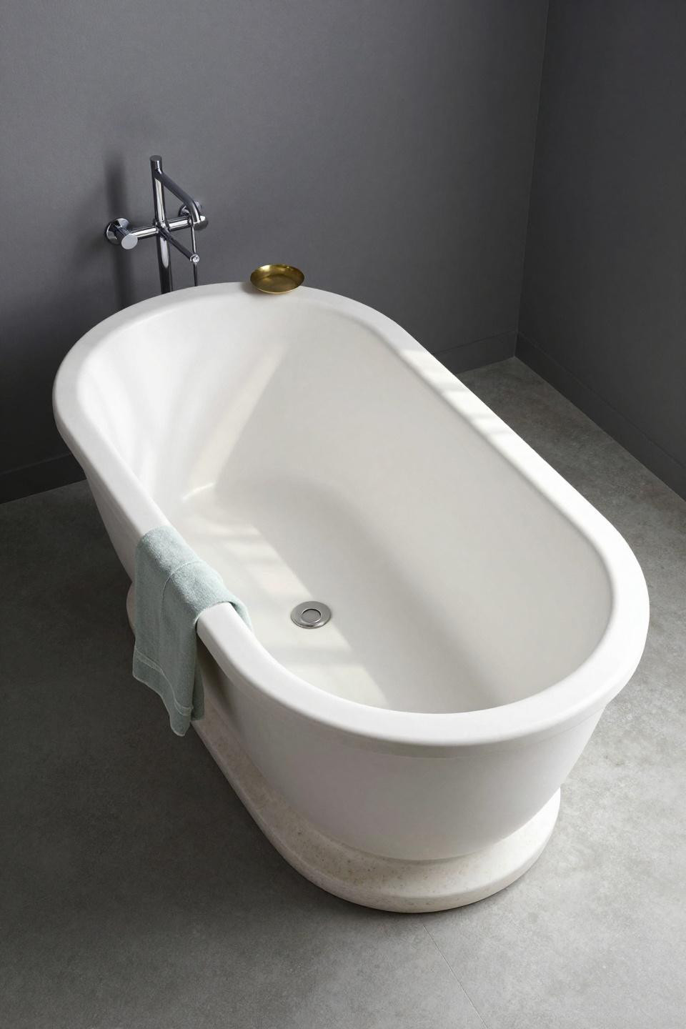 modern bathroom designs - white freestanding tub diagonal placement