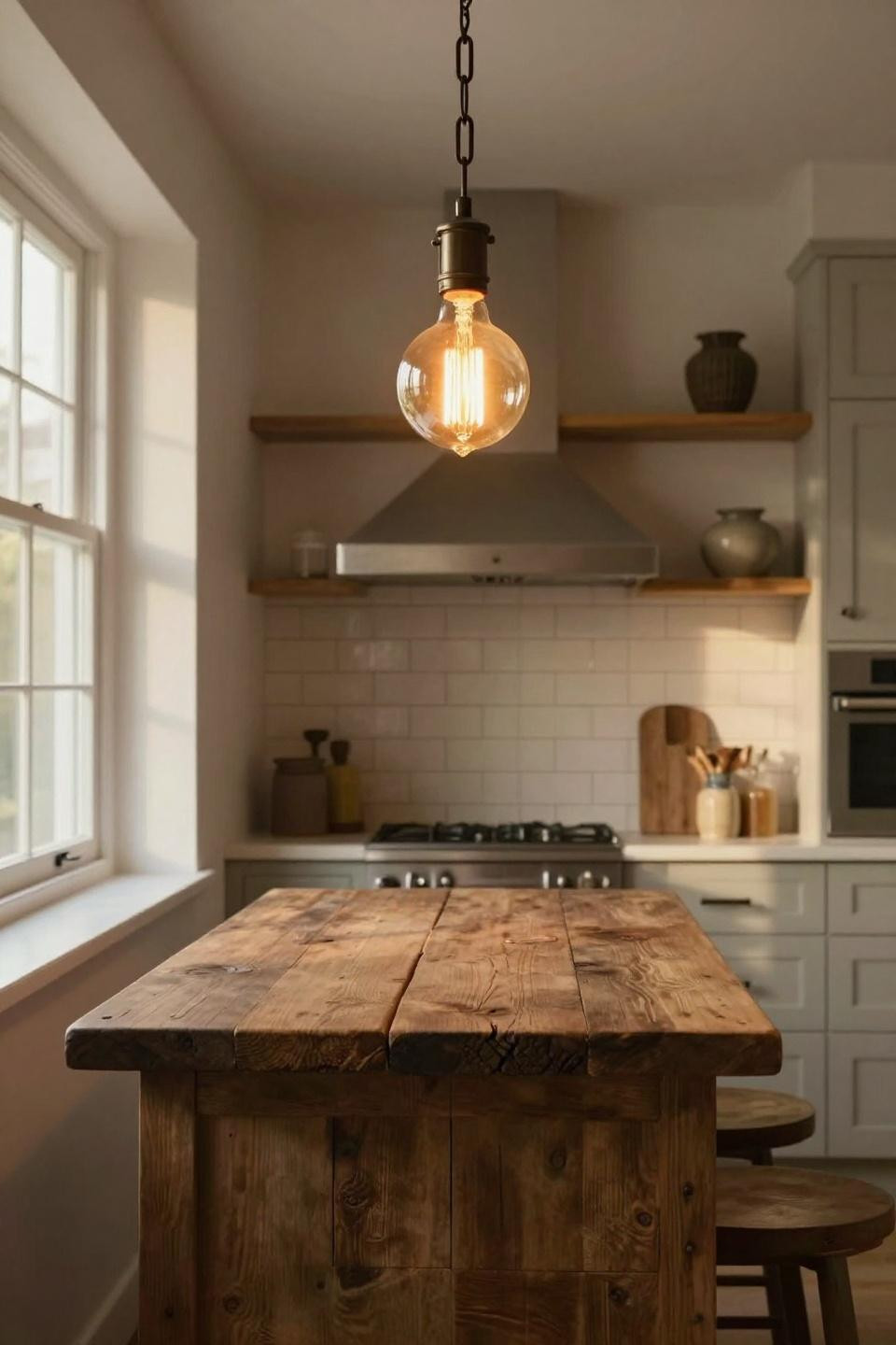 Kitchen Lighting Inspiration - vintage Edison bulb on wrought iron chain