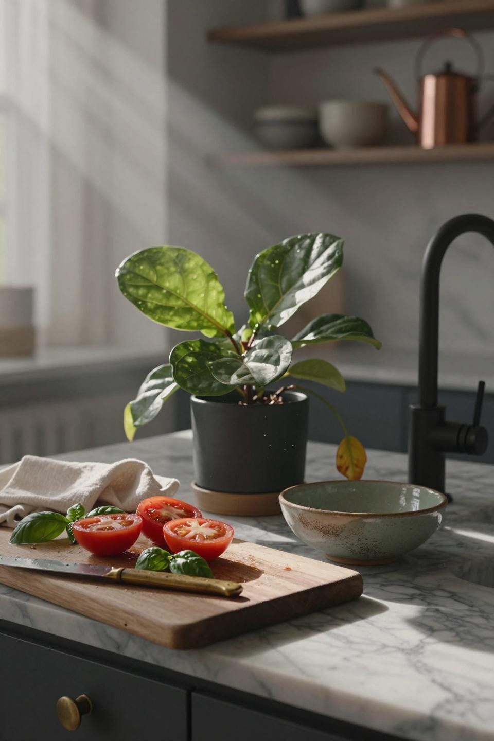 Modern luxury kitchen - hand-carved Calacatta with organic styling