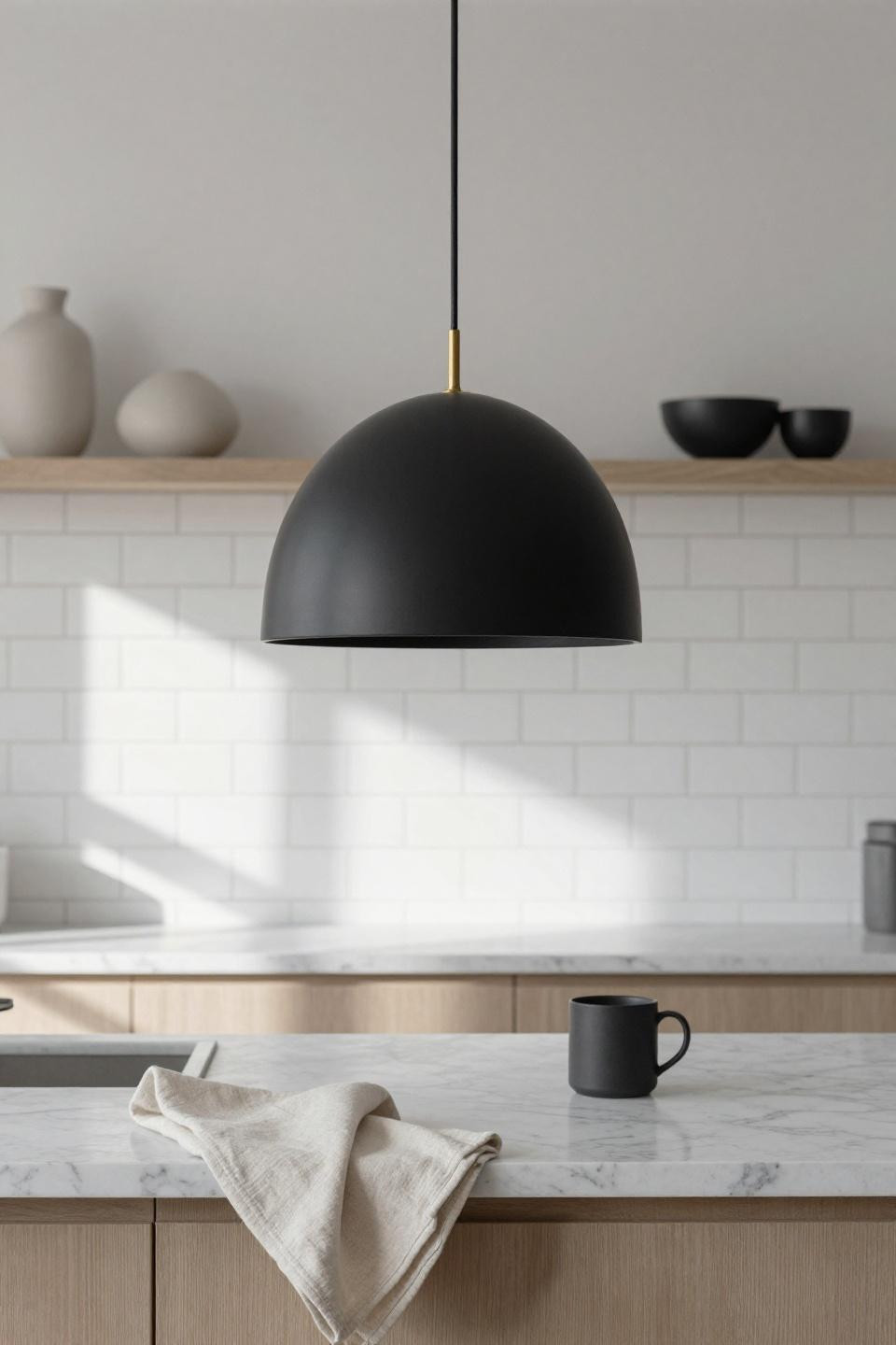 Kitchen Lighting Fixtures - geometric dome pendant over ash peninsula