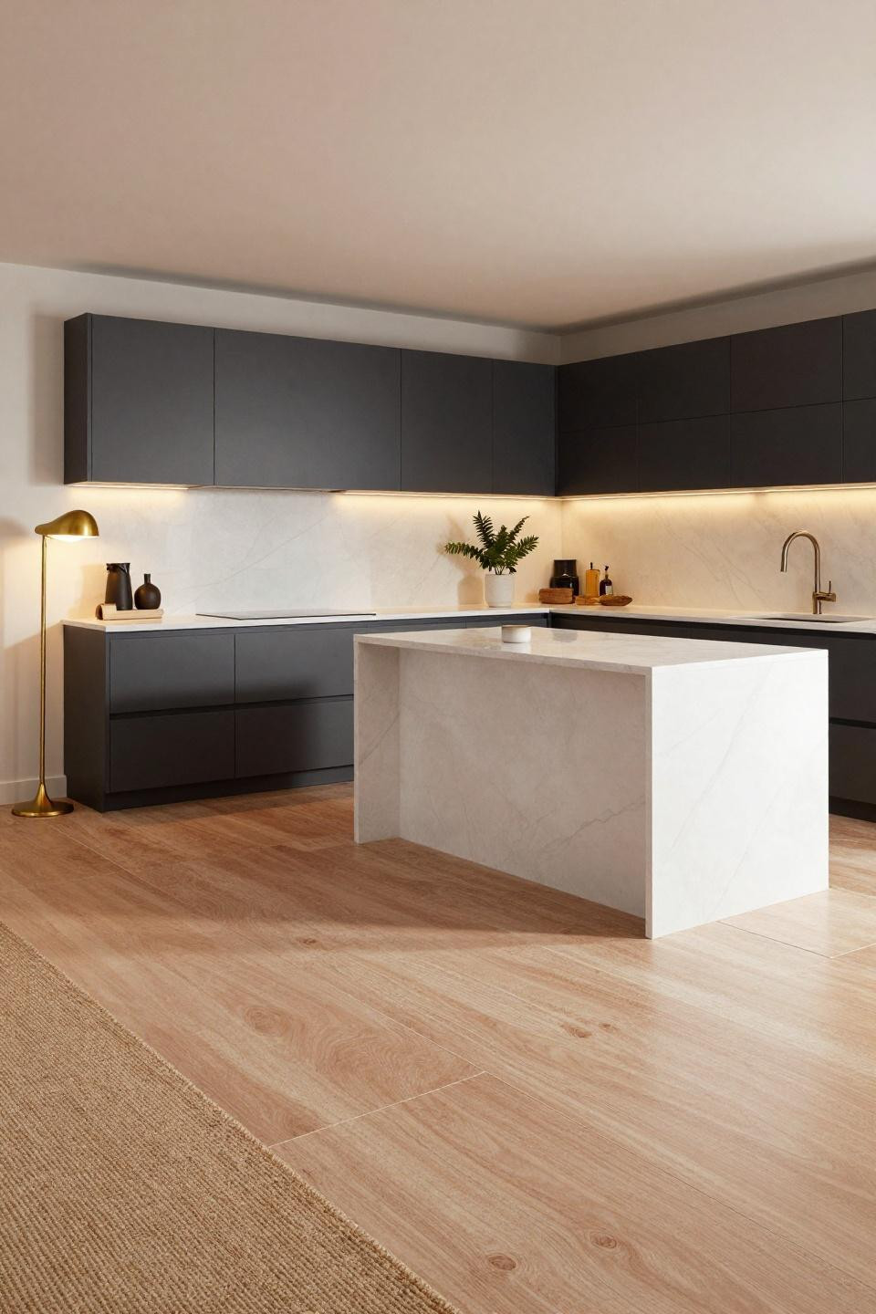 bathroom flooring ideas - large-format terracotta-brown porcelain planks with marble veining