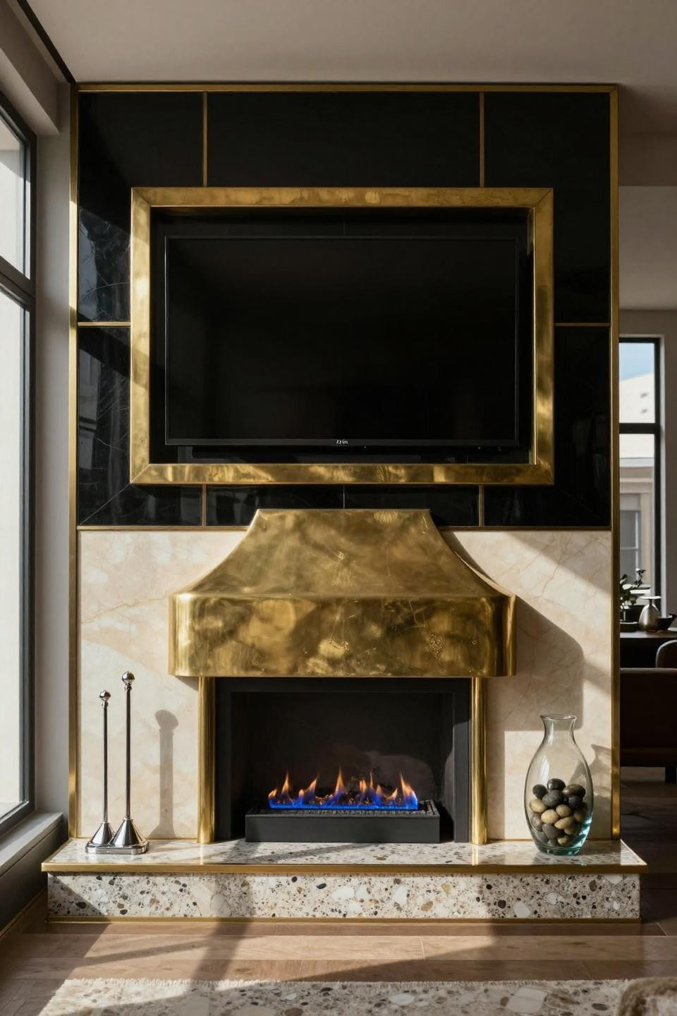 Electric Fireplace Wall Ideas With Tv - vintage brass fireplace hood