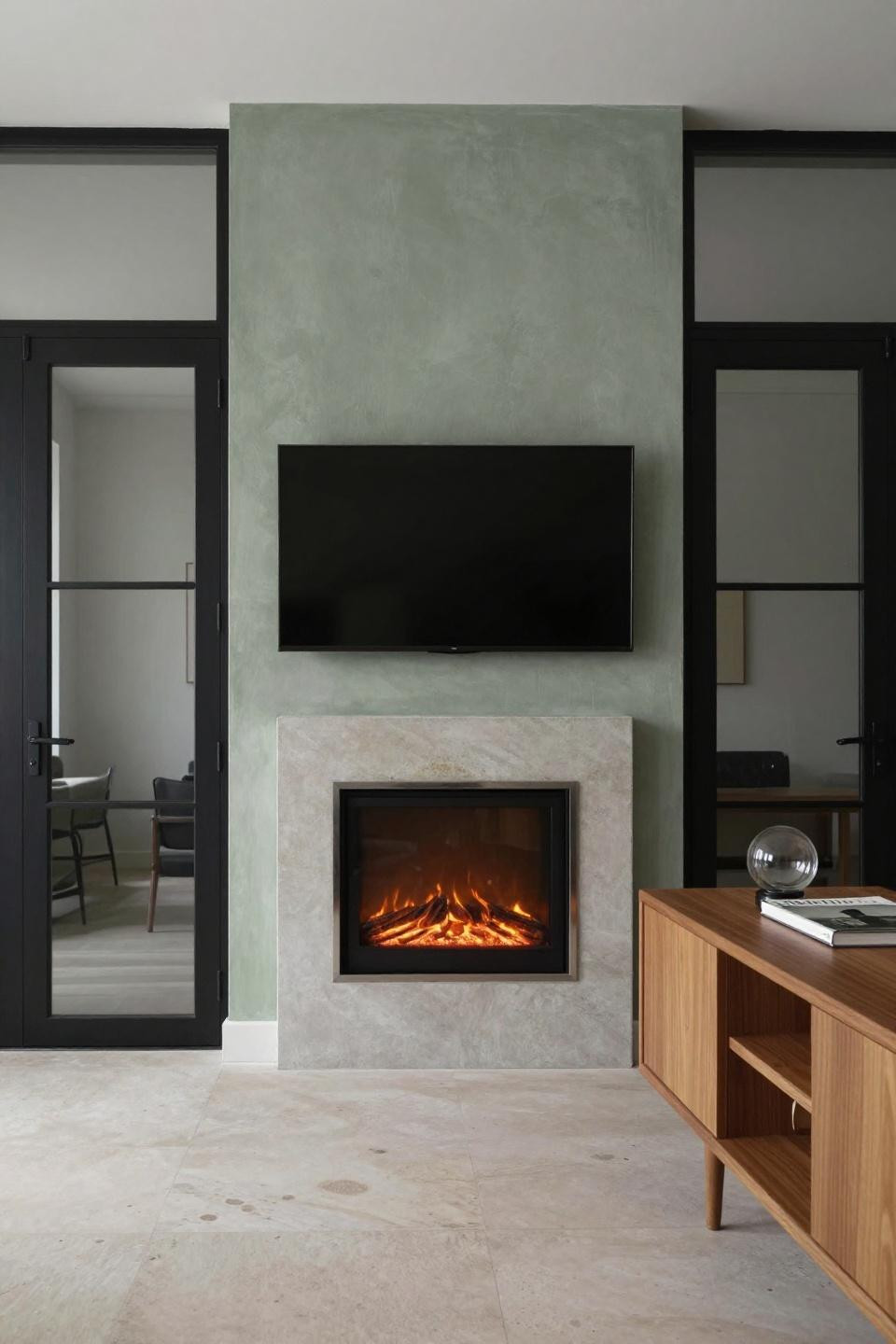 Tv And Fire Wall Ideas Modern - three-panel black-frame glass doors