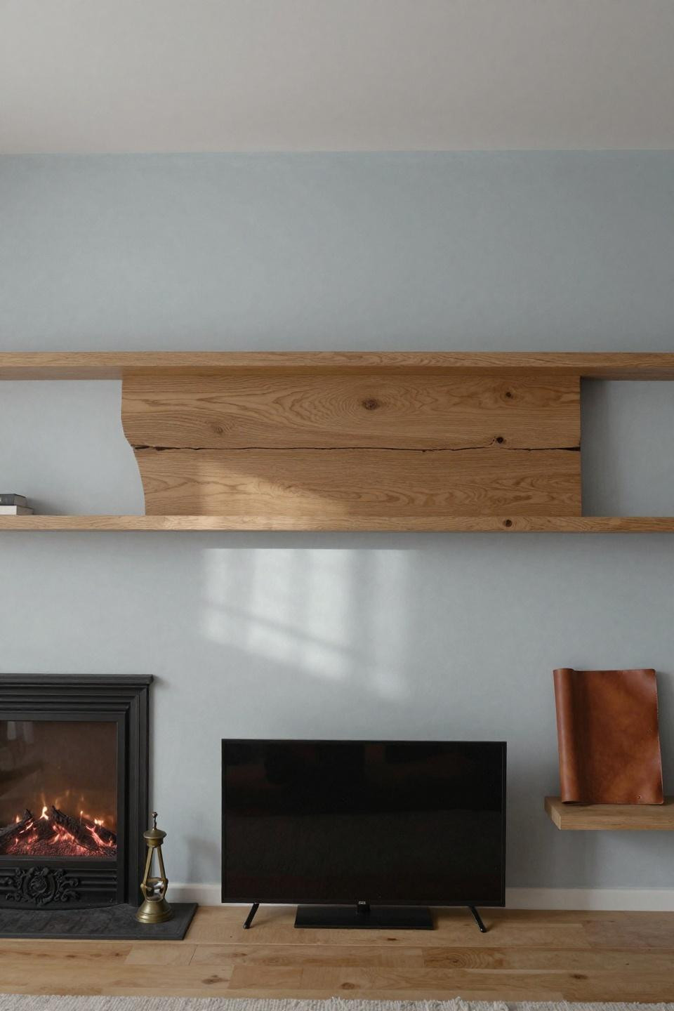 Tv And Fire Wall Ideas Living Room - natural limed oak floating shelf