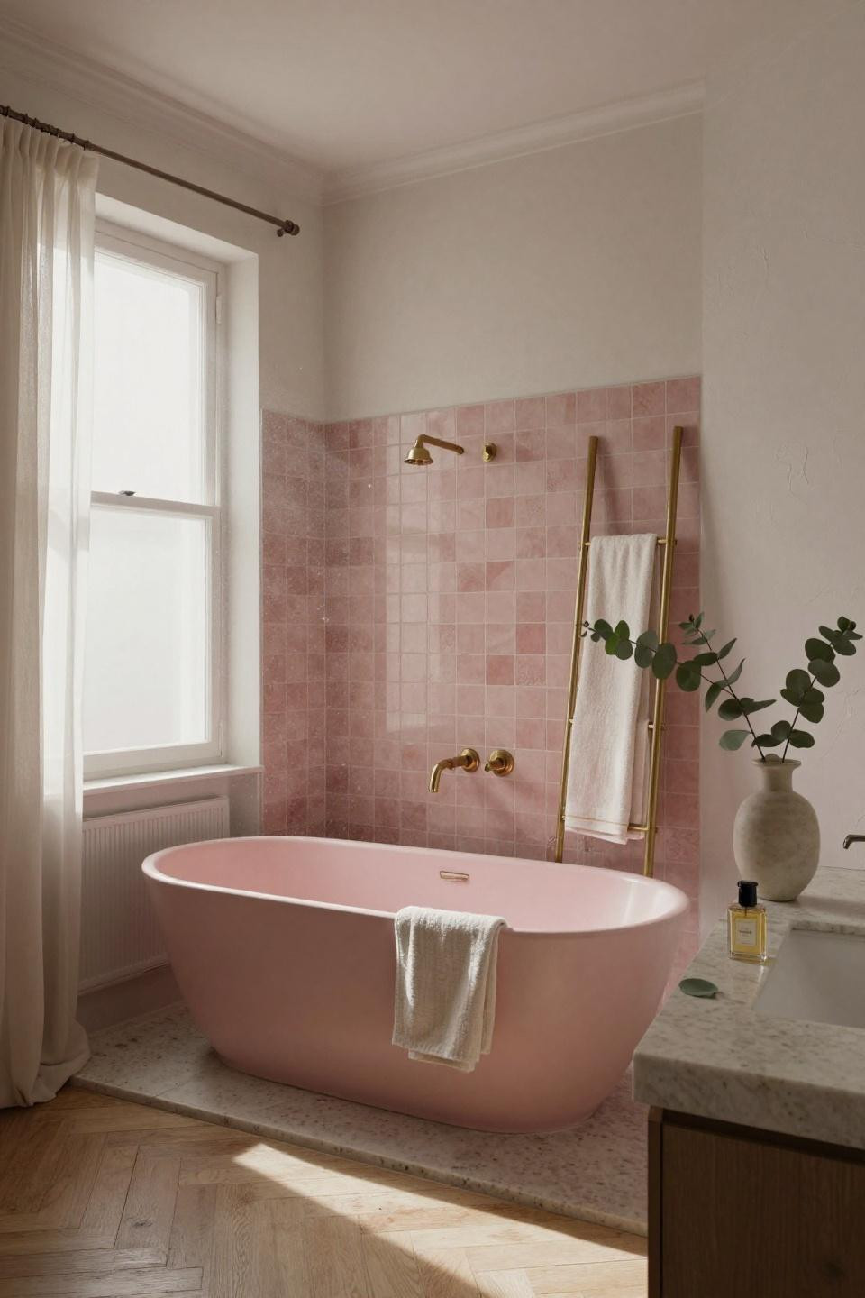 Bathroom Ideas Pink - minimalist design with soft textures