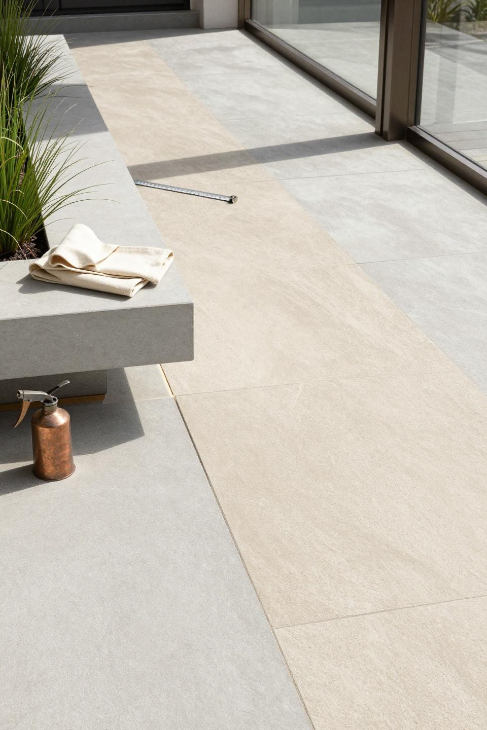 Contemporary stamped concrete herringbone patio design