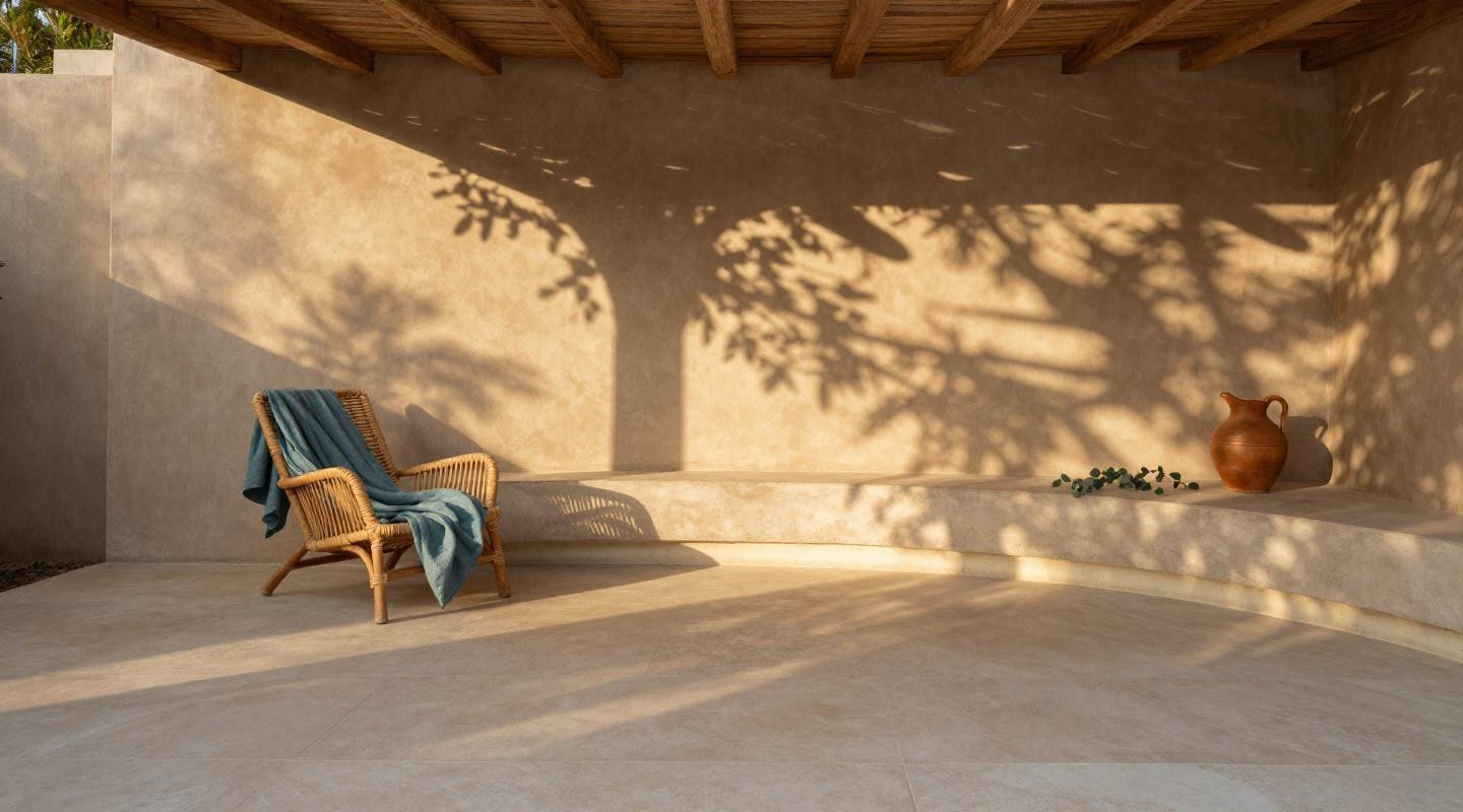 Modern stamped concrete patio with sunken conversation area