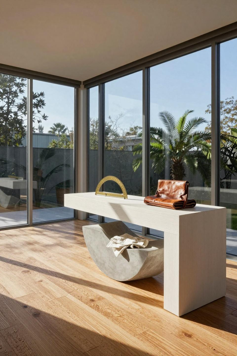 Sunroom inspiration - steel grid frame with cork flooring