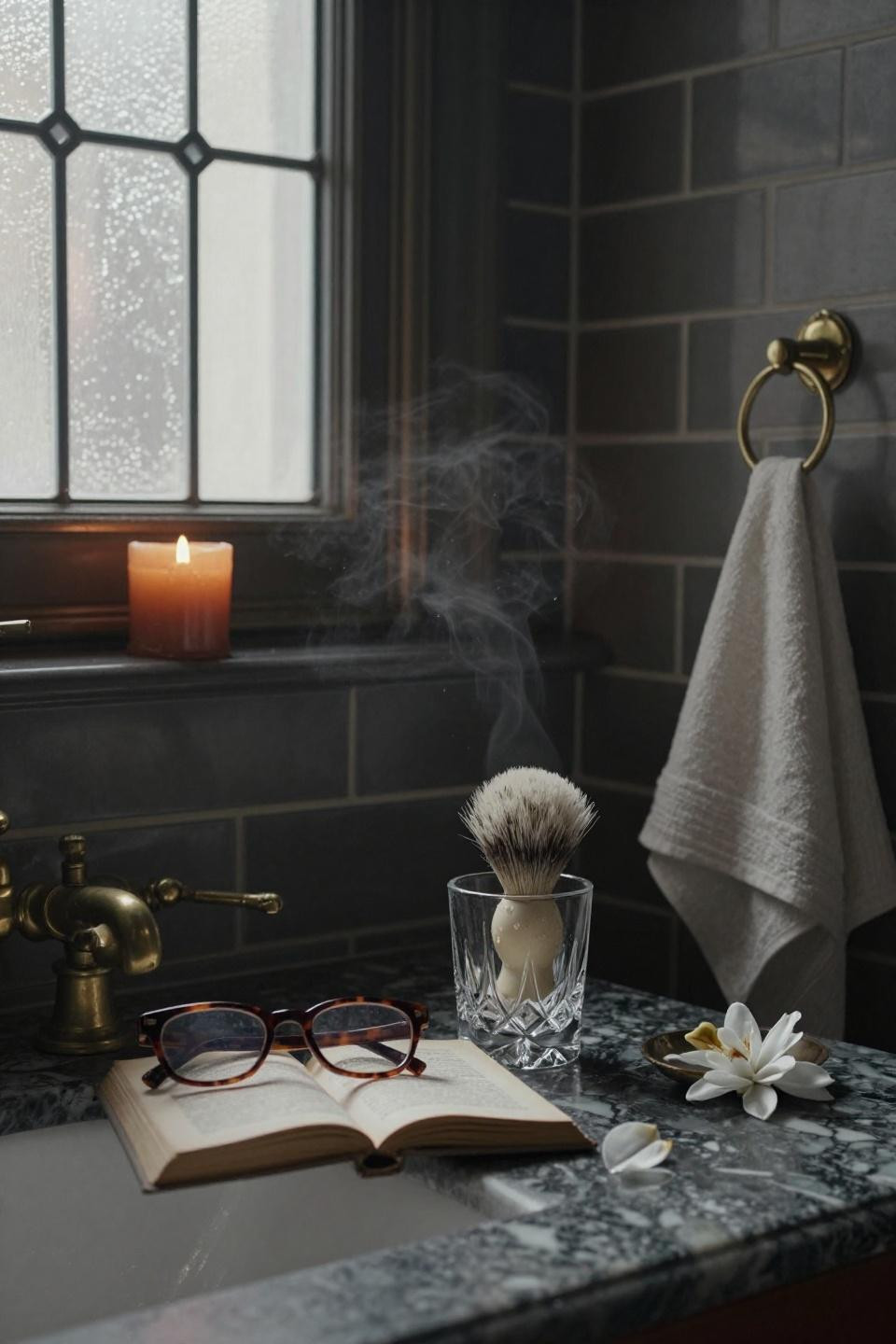 Dark Academia Bathroom - Nero Marquina marble with tortoiseshell details