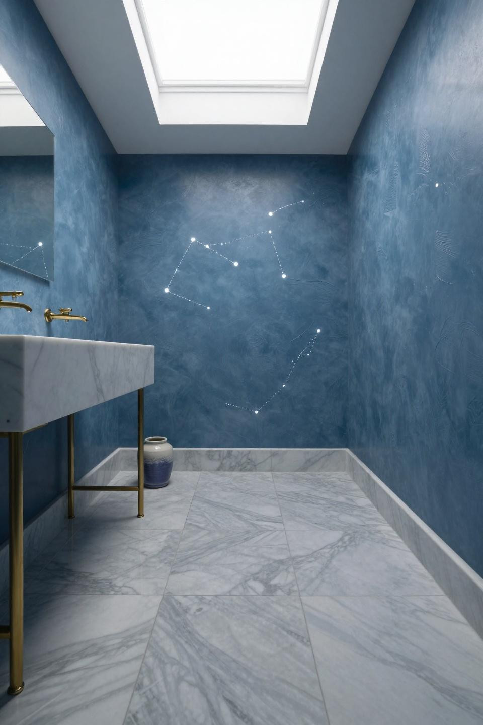 Small Full Bathroom Ideas - Nero Marquina marble with white veining