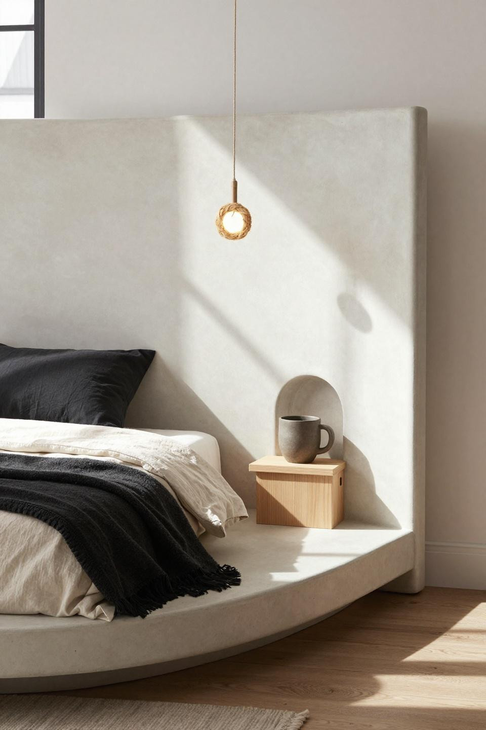 Neutral Room Ideas - poured concrete platform bed in loft studio