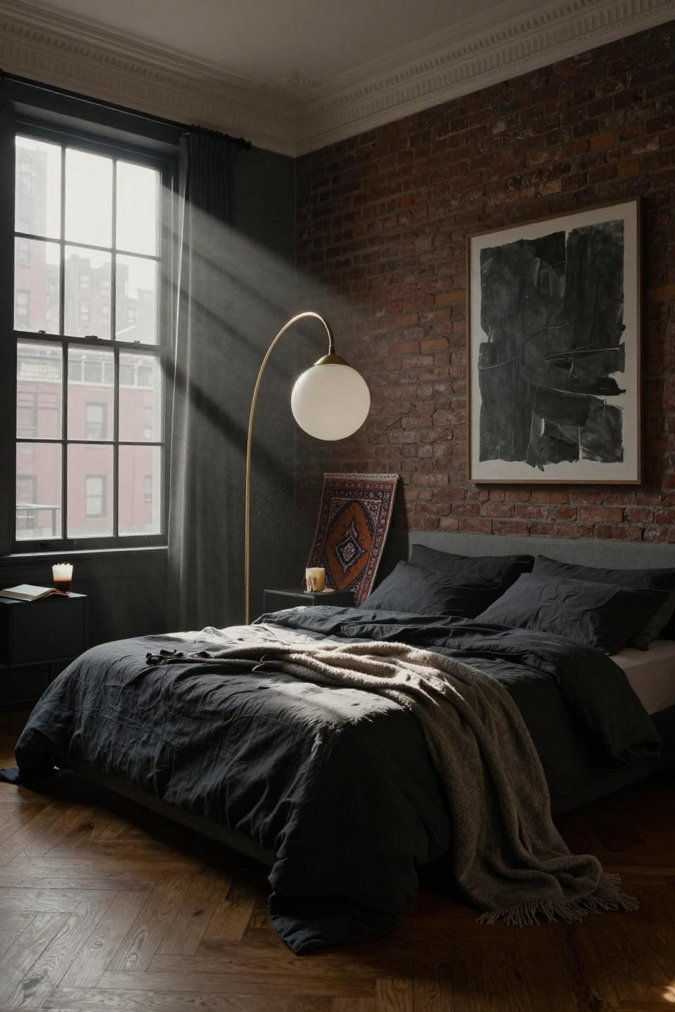 Nyc Apartment Aesthetic Bedroom - moody Upper West Side with brass arc lamp