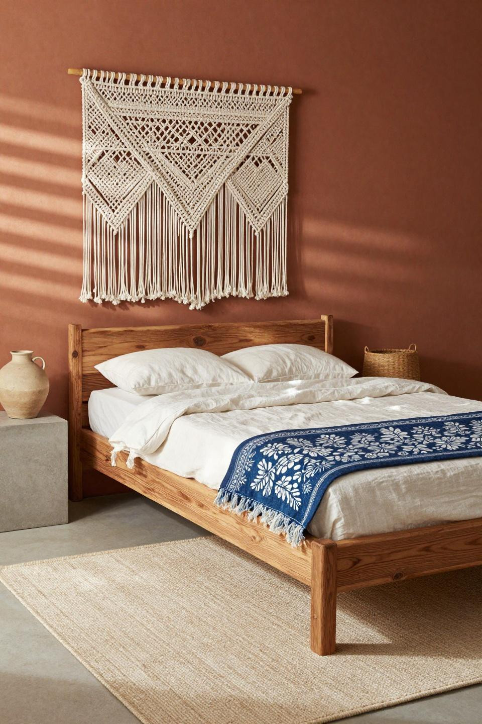 Modern Neutral Bedroom - reclaimed elm platform with linen-wrapped sides