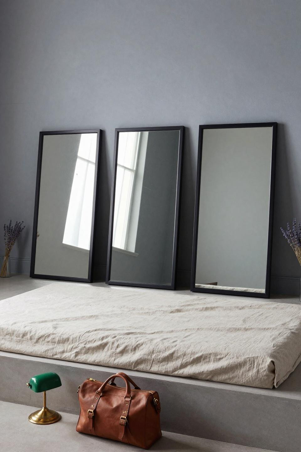 Aesthetic Mirror - black framed mirrors leaning on bedroom wall